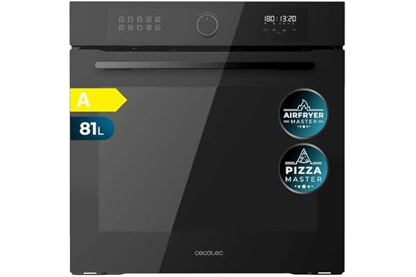 Cecotec Four Encastrable Multifonction 60 cm Bolero Hexa AF316000 Glass Black A 3400 W, 81 L, 11 Fonctions avec Airfryer Master, Pizza Master, Steam Assist, Steam EasyClean, 3D Cooking, Defrost