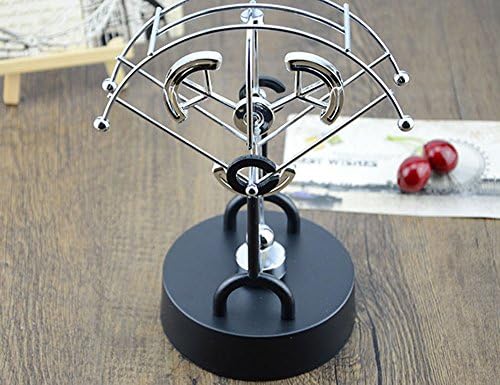 JLER Fan-shaped Asteroid Kinetic Newton’s Cradle Balance Bumper Balls Physics Science Desk Toy (silver-round)