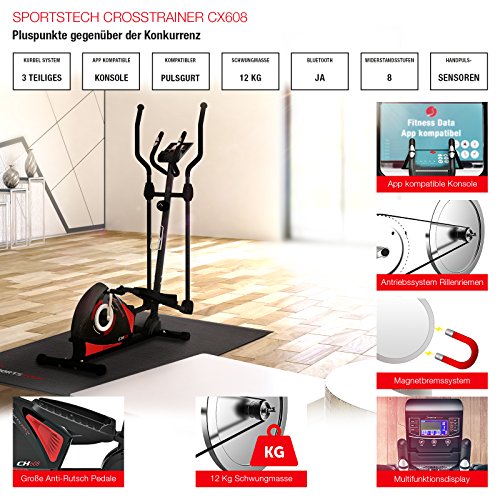 Sportstech CX610 Profi Crosstrainer mit Smartphone App Steuerung + Google Street View, Schwungmasse 18 KG, HRC – Bluetooth – 32 Widerstand Stufen – Heimtrainer Ergometer Ellipsentrainer Stepper-Hammer Preis,Aktion nur für kurze Zeit!! - 6