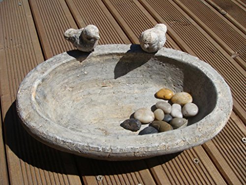 Vogeltränke aus Keramik oval Deko antik Optik Vogelbad Futter Station Futterstelle , ca. 30x20x7cm - 5