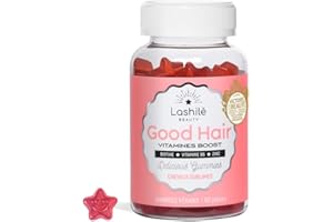 LASHILÉ BEAUTY - Compléments Alimentaires - Pousse des Cheveux - Good Hair Vitamins - Cure 1 mois - 60 Gummies - Fabrication Française - Biotine, Zinc, Vitamine E, Vitamine C, Vitamine B6…
