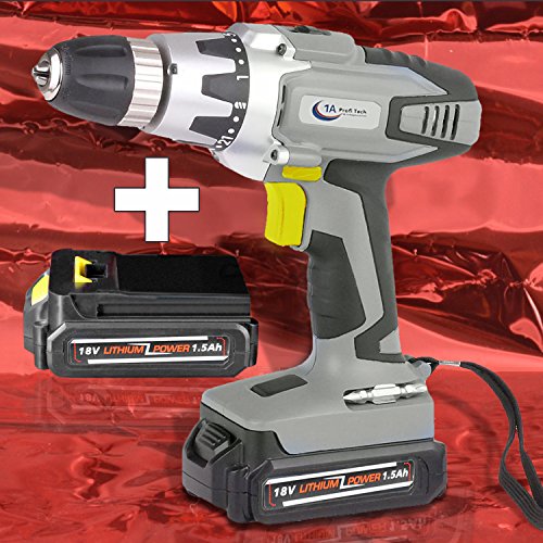 AKKUSCHRAUBER + ERSATZ- AKKU BIT SCHRAUBER AKKUBOHRER LED-LICHT 2GANG PROFI-OPTI-DRILL 18V Li-Ion 1500mAh GUTE QUALITÄT, 1Std-Schnell-Ladegerät, SPITZE in PREIS-LEISTUNG! Akku SCHRAUBENDREHER Akku BOHRMASCHINE mit Bohrer & BITS im Kst-Koffer
