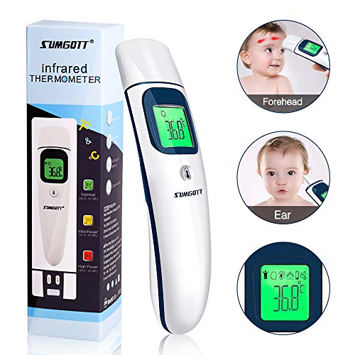 Preisvergleich Produktbild Fieberthermometer SUMGOTT Stirnthermometer Ohrthermometer Infrarot thermometer Dreifarbiges Display mit Fieberwarnung Digitales medizinisches Thermometer für Baby, Kind, Erwachsener