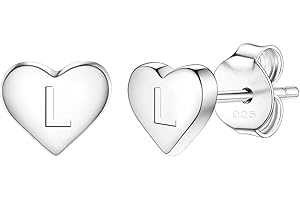 BIFRIEND Delicate S925 Silver Heart Pendant Earrings Gift 26 Letter Initial A-Z Stud Erarrings For Women Girls Mum Daughter Sisters Friends Lover Birthday Christmas Party Silver Jewellery