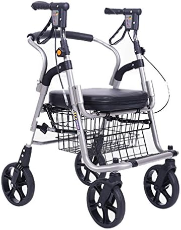 Stainless Steel Silver Foldable 4 Wheel Trolley Lightweight Rollator Walking Frame with Seat and Basket