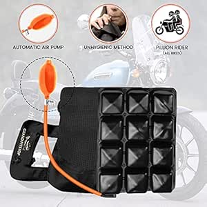 Heated Seat Cushion GRAND PITSTOP Motorcycle Air Seat Cushion, On The Go Inflate & Deflate, Pressure Relief Motorcycle Seat Pad, Shock Proof Comfortable For Motorbike Long Rides (Pillion Premium With Air Pump