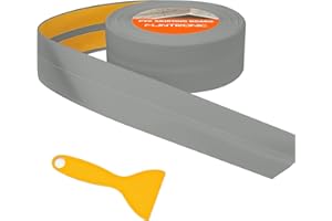 Flintronic Joint Salle de Bain, 5m*38mm (19+19mm) Bande Etancheite Autocollante, Ruban D'étanchéité Auto-Adhésif en PVC pour Baignoire, Salle de Bain, Cuisine, Anti-moisissure, Calfeutrage(Gris)
