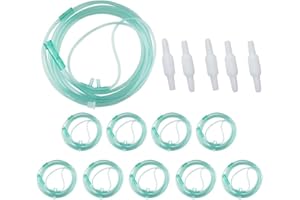 FUNCHIC 10PCS 7ft/2.1m Adult Oxygen Tubing Nasal Cannula Soft Green and 5PCS Oxygen Tubing Swivel Connector