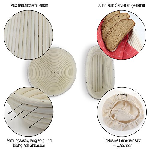 Amazy Gärkörbchen – Die ideale Brotgärform aus natürlichem Peddigrohr (oval | 35cm) – inklusive Leineneinsatz - 2