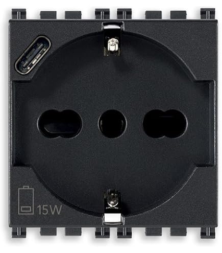 Vimar 30292.AC15B Linea Alimentatore USB 15 W 3 A 5 V per dispositivi elettronici, uscite USB A e USB C