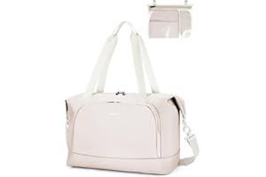 ECOHUB Bolsa de Viaje Plegable, Equipaje de Mano Ligera y Resistente al Agua para el Fin de Semana, Bolsa Viaje con Reciclada Bolsillo Húmedo Extraíble para Mujer y Hombre, 30L-Beige