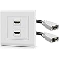 TNP HDMI Wall Plate - Dual (2 Port) HDMI Socket Plug Jack Outlet Decorative Face Cover Mount Panel with 4K UHD ARC/eARC Ethernet Pass-Thru Support Flexible High Speed Extension Pigtail Coupler Cable