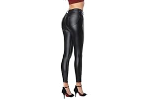 Uni-Wert Mujeres PU Leggins Cuero Brillante Negro Pantalón Cintura Alta Skinny Elásticos Pantalones para Mujer S-5XL