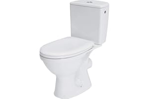 VBCHOME Merida Set WC complet en céramique avec réservoir de chasse et siège WC en polypropylène pour sortie d’eau horizontale