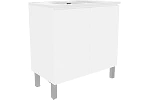 Baikal Mueble de Baño Nook. Mueble MONTADO. 2 Puertas. Patas Cromadas. Armario de Baño. Lavabo Ceramico. Cierre Amortiguado. 80cm Blanco