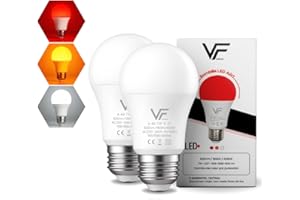 VERLSA Pack 2 Bombilla Led 3 Tonalidades - E27-7w - Luz Roja Nocturna Melatonina 625nm, Ámbar 1600k y Blanca 4000k - 0% Luz Azul - Bombilla Roja Flicker Free - Relajante Para Bebé/Lactancia y Adultos