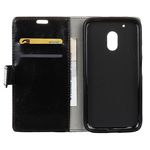 Motorola Moto G4 Play 5″ Hülle,QUENJOY® Stand Brieftasche Flip Case Schutzhülle Crazy Horse Leder Etui Ultra Slim zu Schützen für Lenovo/Motorola Moto G4 Play SM4386AE7L1,SM4386AD1L1 Smart Phone,Schwarz 01 - 3
