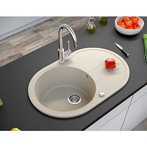 Spüle Granitspüle Küchenspüle Einbauspüle Auflage 780 x 500 mm große Ablage Spülbecken + Drehexcenter + Siphon (Beige (111)) - 5