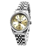 Alexis Damen Runden Armbanduhren Japan Miyota 2035 Quarz Uhrwerk Matt Silber Edelstahlband Gold Dial Wasserdicht