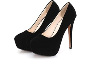 CYwinterB Damen High Heels sexy Wildleder Stiletto Plateau Pump Elegante runde Zehen Slip-In Brautschuhe Pumps Kleid Damenschuhe 35-44