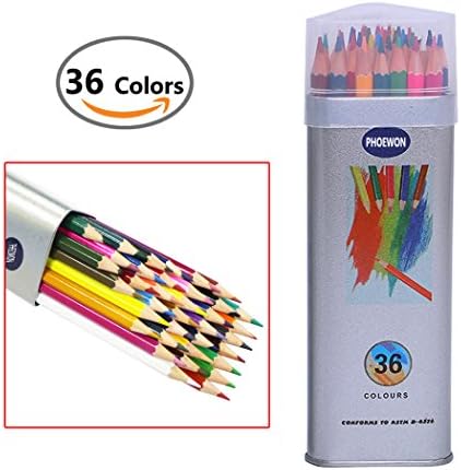 PHOEWON Watercolour Pencils Soft Core 36 Colored Pencils Set Coloured Drawing Pencils with Iron Triangle Box, Colouring Pencils for Adults, Artists, Sketchers &amp; Children