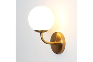 DAWALIGHT Glass Globe Wall Light, G9 5W LED 3000K Warm White Bathroom Wall Lamp Indoor Wall Lighting for Home Hotel Office Hallway Bar Kitchen Living Room Bedroom Loft, Iron with Gold Plating