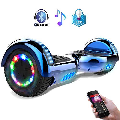 RCB Scooter Eléctrico 6.5 Pulgadas Scooter Inteligente de Equilibrio Automático con Luces Multicolores Bluetooth Incorporado Regalo para Niño (Chrome Blue)