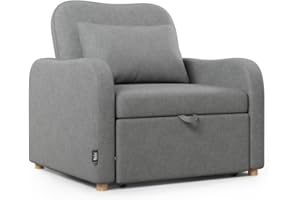 Nalui-Sofá Cama 1 Plaza 3 en 1 Buddy 92x97x90cm con Respaldo Ajustable 2 Posiciones y Almohada. Sofá Cama Individual de Lino, Soporta hasta 200Kg. Sillón Relax Reclinable con Reposabrazos, Marengo