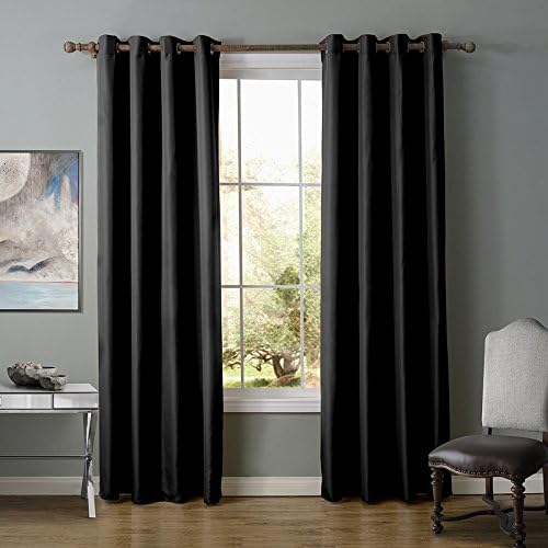 46" x 53" Black Blackout Curtains Luxury Thermal Supersoft Eyelet Curtains (One Pair)