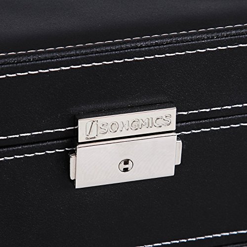 Songmics Uhrenkoffer mit Spiegel Haken Schwarz 8 Uhren JWB41B - 5