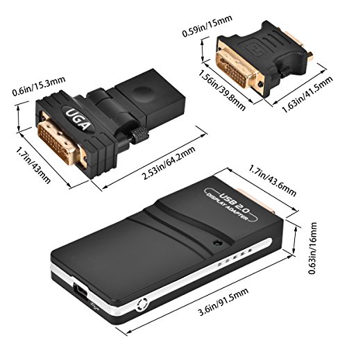 Lole USB 2.0 to VGA / DVI / HDMI External Video Graphics Adapter for Multiple Monitors Display Pixels up to 1920 x 1080 with Extend and Mirror Mode for Windows 10/ 8.1/8/7 Mac OS X Linux and Android 5.X - 5