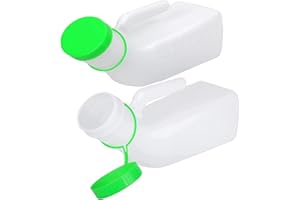 Atoke 2 Pack Urinals for Men with Glow Lid in The Dark,1000ml Male Urinal Pee Bottle with Spill Proof Screw Green Cap for Travel & Urine Collection
