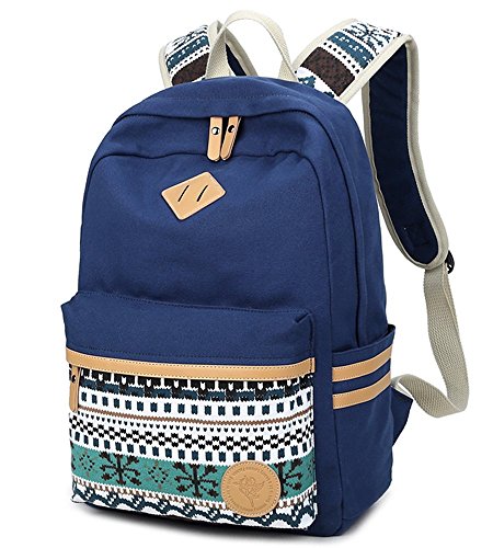 Preisvergleich Produktbild Schulrucksack,Aokey Fashion Mädchen Schulrucksack Damen Canvas Rucksack Teenager Baumwollstoff Streifen Schultasche Daypacks für Universität Outdoor Freizeit (Blau)