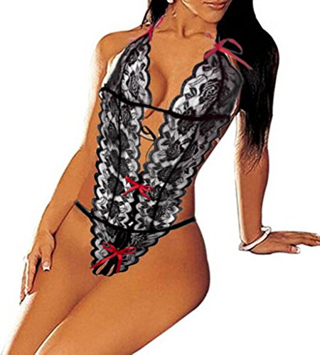 Caratcube Black Hot Sexy Lingerie Imported Thinnest Fabric Deep V Hollow Lace Jumpsuit Style Self Design Babydoll For Women (CTC - BD - 9A) RS.299 (70.00% Off) - Amazon
