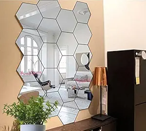 Wall1ders 20 Hexagon Mirror Wall Stickers with 10 Butterflies Silver, Mirror Stickers for Wall, Acrylic Stickers, wall mirror stickers, wall stickers for bedroom, hall, Home Offices, Acrylic Stickers, wall stickers for bedroom, hall, Home Offices