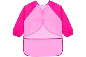 KIMMAX Craft Apron Children, Painting Apron with Sleeves for Children from 7 to 12 Years for School Art Painting, Cooking, Pink (L, 125-145 cm)
