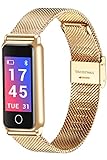 Findtime Unisex Fitness Trackers Digital Edelstahl Gold Armband Blutdruck Herzfrequenz Schrittzähler Farbbildschirm Smartwatch