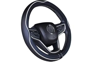 ISTN Cubierta de Volante de Cuero de Microfibra 38 cm para la mayoría de los Autos (Blanco Negro)