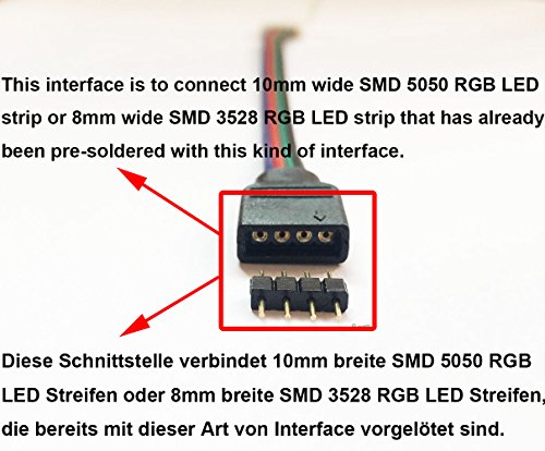 LitaElek 10x RGB 5050 Schnellverbinder 10mm Breit 4 polig Verbindungskabel Anschlusskabel LED Stripe Verbinder Adapter für SMD 5050 RGB LED Streifen zu RGB 3528 2835 LED Streifen, zu DC Stromversorgung, zu LED Controller-17cm, Ohne Löten - 2