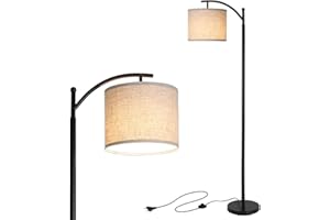 TOMSHINE Lampada da Terra Salotto 1.6M, Lampada da Terra ad Arco 720LM 3000K Bianco Caldo, Piantana LED con una Lampadina LED da 9W(E27), Paralume in Lino Beige, Base in Ferro, per Camera da Letto, Soggiorno