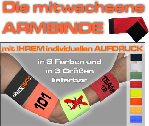 größenverstellbare Armbinde bedruckt mit IHREM INDIVIDUELLEM TEXT (Farbe blau) - 2