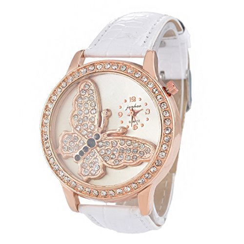 Souarts Damen Weiß Schmetterling Strass Armbanduhr Quartz Analog Armreif Uhr mit Batterie (Weiss Schmetterling)