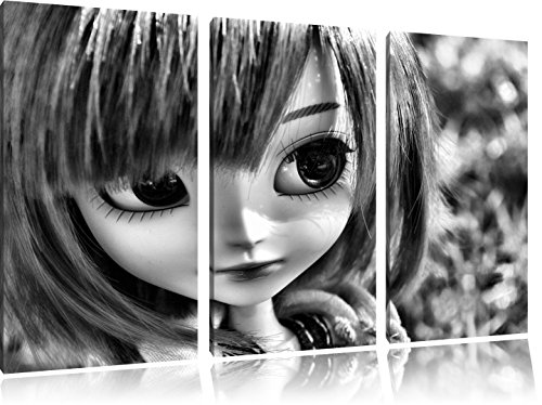 Pixxprint Pullip-dolls on summer meadow, Canvas picture 3 parts, total size: 120x80 cm, wall picture, ready stretched, art print