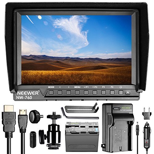 Neewer NW-760 Monitor de Campo Ultra-Delgado de 7 pulgadas Pantalla IPS 1080P Full HD 1920x1200 Soporte 4k de Entrada HDMI con 6600mAh Sony NP-F970 Batería de Repuesto y Cargador de Pared de AC con Adaptador de Coche