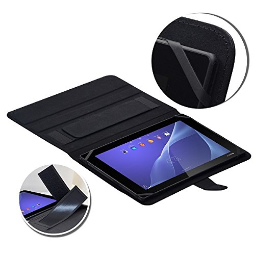 MANNA UltraSlim Universal-Schutztasche für Tablets von 8 bis 10 Zoll | Hochwertiges Kunstleder, schwarz, mit farblich abgesetzter Naht | Einfach aufstellbar dank EasyStand | Innovativer CleverStrap | Praktischer Klettverschluss | Innenpolsterung aus schwarzem Mikrovlies - 7
