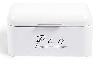 Madera Nieve Panera de metal resistente | Cubierta abatible de fácil apertura | Ideal para almacenar pan y mantenerlo fresco por más tiempo | Diseño retro para cocina (Blanco-tapa de Metal)