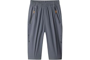 MakingDa Pantaloncini da uomo a 3/4, pantaloni da jogging Capri, casual, sportivi, estivi, con cerniera larga, per palestra, corsa, allenamento, pantaloni corti in vita con elastico sotto il