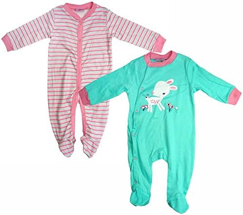 Girls Baby Pack Of 2 Little Deer Sleepsuit Cotton Rompers Sizes From Newborn To 9 Months