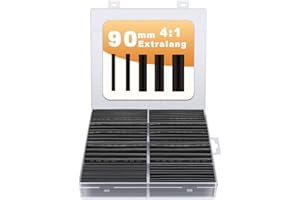 Voarge Wodoszczelne węże termokurczliwe 4:1, 90 mm, zestaw z klejem, 5 rozmiarów, rurki termokurczliwe, mufa kablowa (czarne, 100 sztuk)