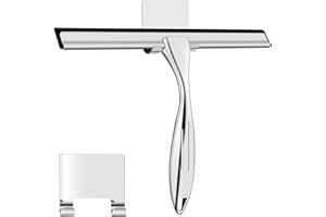 THBOXES Shower Squeegee, 10 Inch Stainless Steel Window Squeegee Cleaner for Shower Glass Door with Hook, Shower Wiper Screen for Bathroom, Window,Mirror and Car Glass